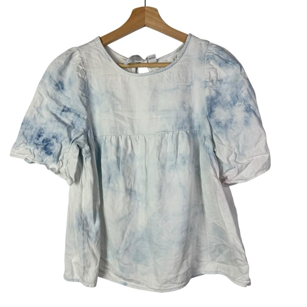 Old Navy White Blue Tie Dye Babydoll Short Sleeve Top XS